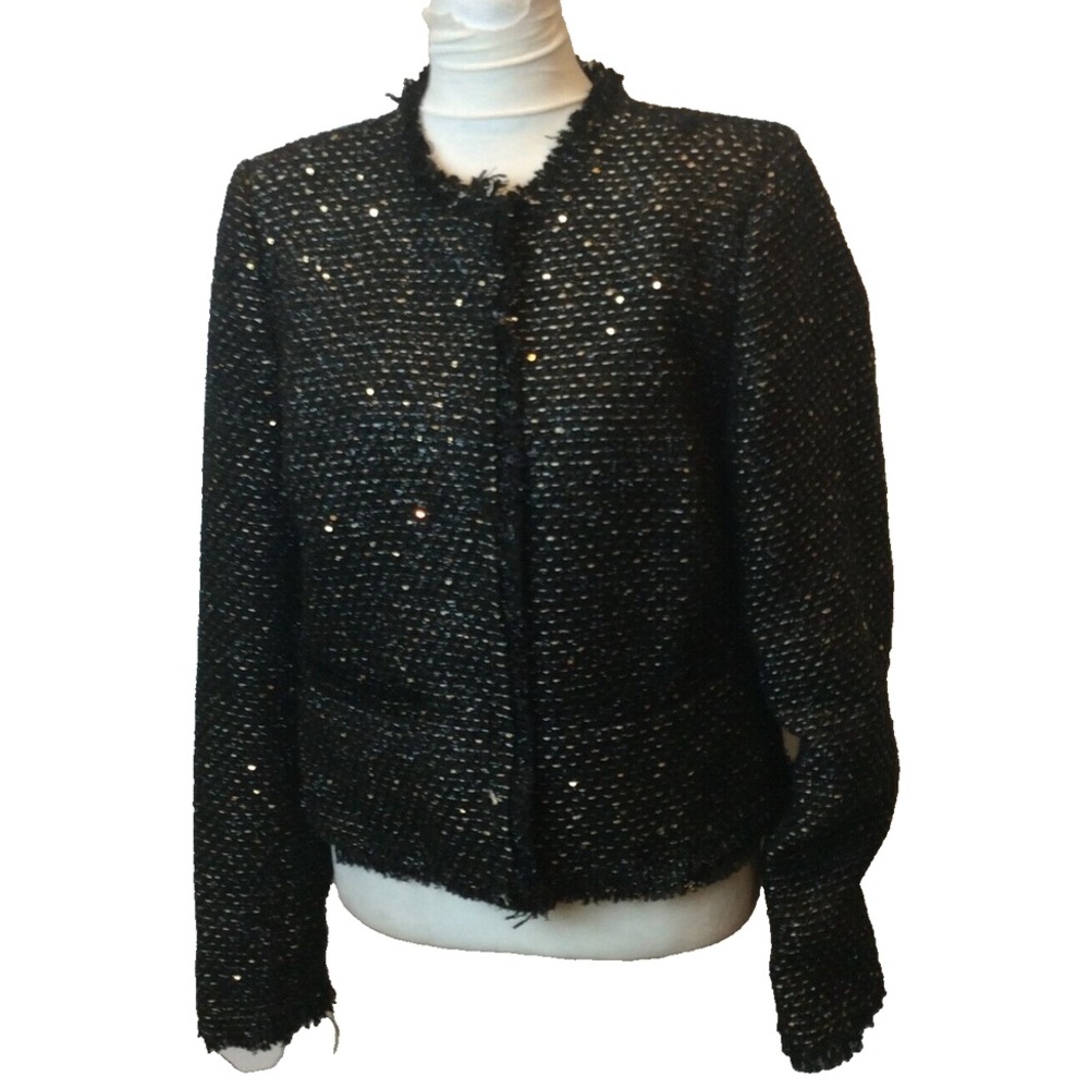 ELIE TAHARI womens black w gold tweed workwear jacket blazer size 10 NWT